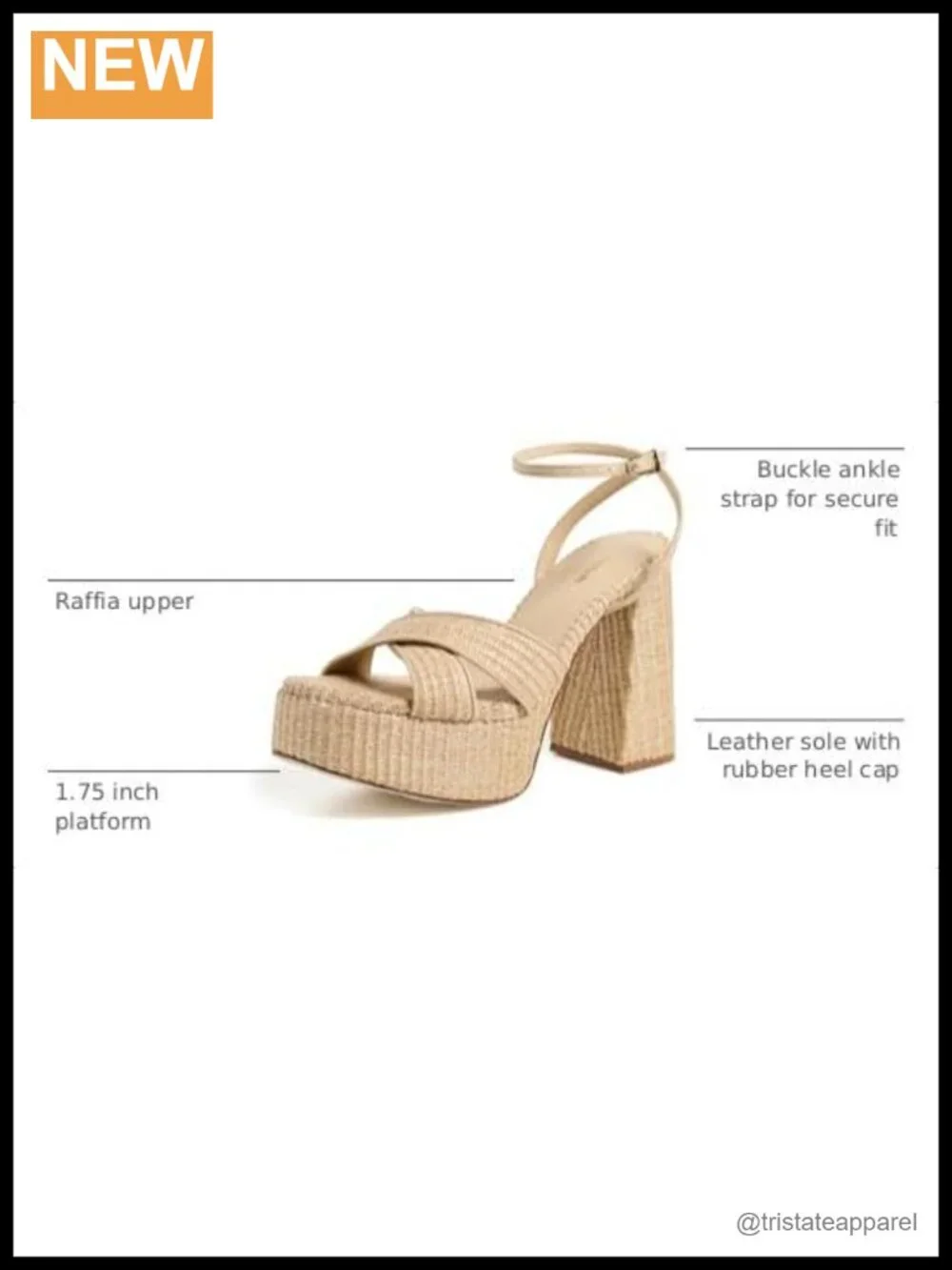 Platform Sandals with Leather Piping Chunky Heel Raffia Sole